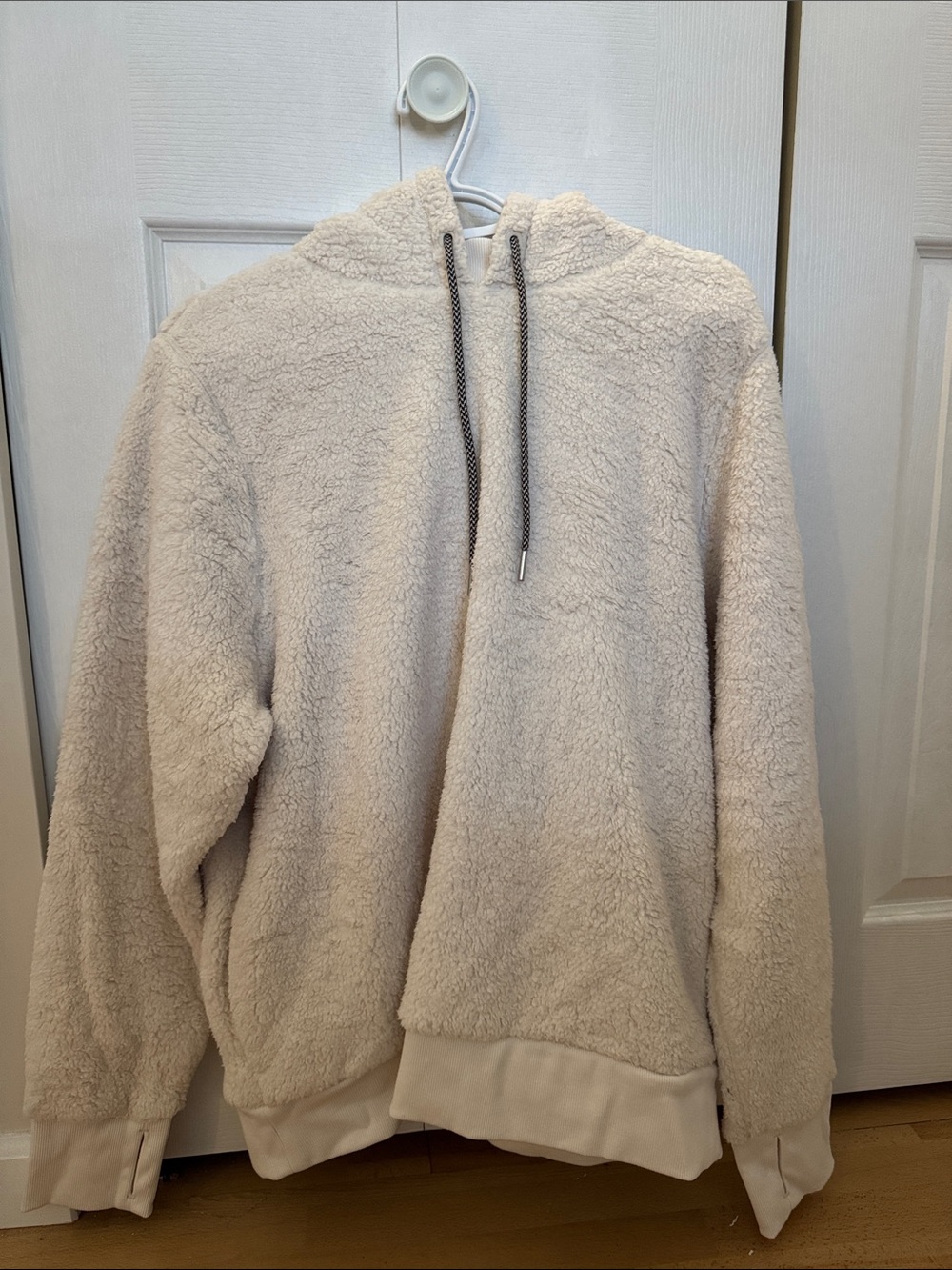 Athleta Cream Sherpa Hoodie Crewneck with Drawcords